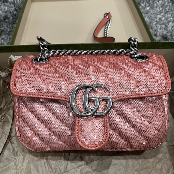 GUCCI GG Marmont 2.0 Limited Edition Sequin Pink Shoulder Crossbody Flap Bag - Picture 1 of 16